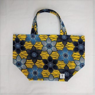 <span style="color: #ff6347; font-style: bold;">【売切】</span><br>280<br>アフリカ布の<br>エコバッグ(大) <br>イエローフラワー