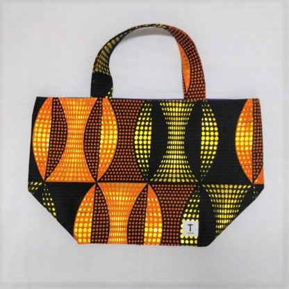 <span style="color: #ff6347; font-style: bold;">【売切】</span><br>276<br>アフリカ布の<br>エコバッグ（大） <br>オレンジ＆ゴールド