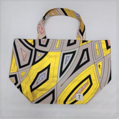 <span style="color: #ff6347; font-style: bold;">【売切】</span><br>274<br>アフリカ布の<br>エコバッグ（大） <br>グレー＆ゴールド