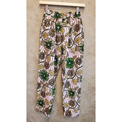 <span style="color: #ff6347; font-style: bold;">【売切】</span><br>044<br>アフリカ布の<br>タックパンツ<br>pink&green