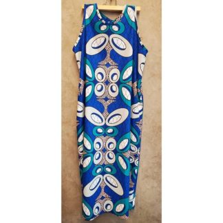 <span style="color: #ff6347; font-style: bold;">【売切】</span><br>045<br>アフリカ布の<br>ワンピースM<br>blue