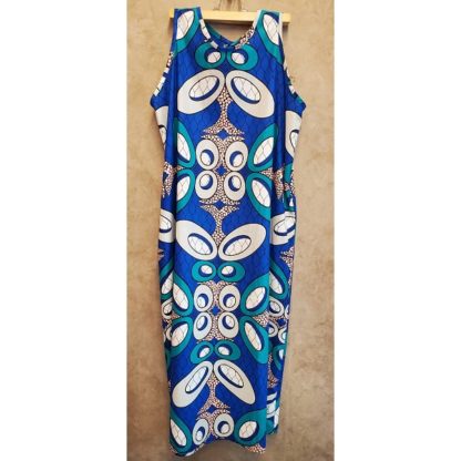 <span style="color: #ff6347; font-style: bold;">【売切】</span><br>045<br>アフリカ布の<br>ワンピースM<br>blue