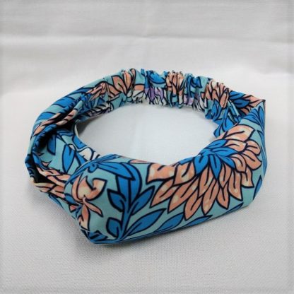 <span style="color: #ff6347; font-style: bold;">【売切】</span><br>156<br>アフリカ布の<br>ヘアバンド<br>ブルー＆ピンクフラワー