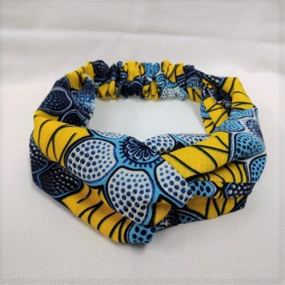 <span style="color: #ff6347; font-style: bold;">【売切】</span><br>154<br>アフリカ布の<br>ヘアバンド<br>イエロー＆ブルーフラワー