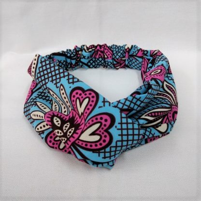 <span style="color: #ff6347; font-style: bold;">【売切】</span><br>153<br>アフリカ布の<br>ヘアバンド<br>ブルー＆レッドフラワー