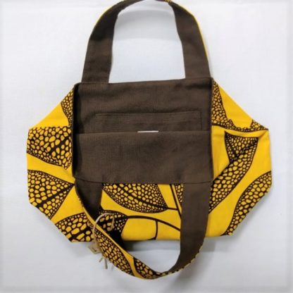 <span style="color: #ff6347; font-style: bold;">【売切】</span><br>049アフリカ布のトートバッグ<br>中<br>イエローリーブス - 画像 (2)