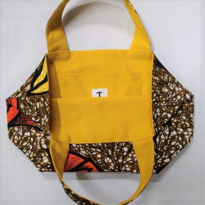 <span style="color: #ff6347; font-style: bold;">【売切】</span><br>048アフリカ布のトートバッグ<br>中<br>オレンジ＆ブラウン - 画像 (2)