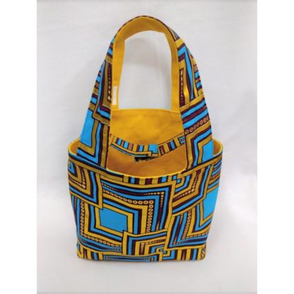 <span style="color: #ff6347; font-style: bold;">【売切】</span><br>046アフリカ布のトートバッグ<br>小<br>ブルー＆ゴールド