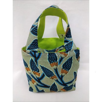 <span style="color: #ff6347; font-style: bold;">【売切】</span><br>045アフリカ布のトートバッグ<br>小<br>ブルー＆ホワイト