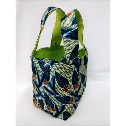 <span style="color: #ff6347; font-style: bold;">【売切】</span><br>045アフリカ布のトートバッグ<br>小<br>ブルー＆ホワイト - 画像 (2)