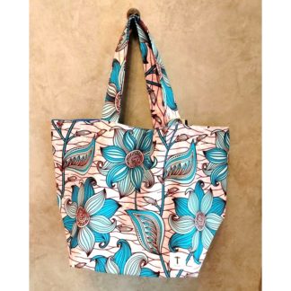 <span style="color: #ff6347; font-style: bold;">【売切】</span><br>254<br>アフリカ布の<br>エコバッグ（大）<br>ブルーフラワー