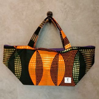<span style="color: #ff6347; font-style: bold;">【売切】</span><br>252<br>アフリカ布の<br>エコバッグ<br> オレンジ＆ブラック