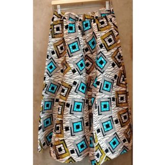 <span style="color: #ff6347; font-style: bold;">【売切】</span><br>026<br>アフリカ布の<br>フレアパンツ<br>サイズM<br>blue