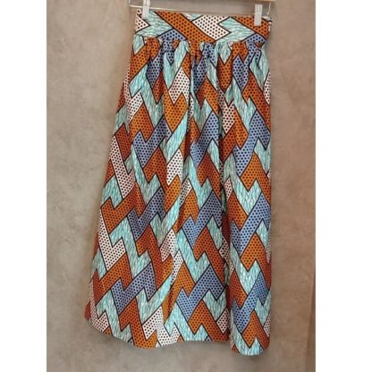 <span style="color: #ff6347; font-style: bold;">【売切】</span><br>033<br>アフリカ布の<br>スカート<br>orange&blue