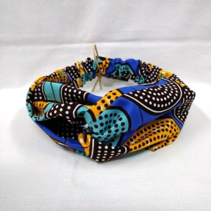 <span style="color: #ff6347; font-style: bold;">【売切】</span><br>147<br>アフリカ布の<br>ヘアバンド<br>ブルー＆イエロー
