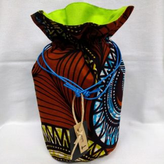 <span style="color: #ff6347; font-style: bold;">【売切】</span>026<br>ハネ付き丸底巾着<br>ブラウン＆ブルー