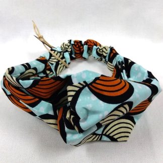 <span style="color: #ff6347; font-style: bold;">【売切】</span><br>140<br>アフリカ布の<br>ヘアバンド<br>ライトブルー＆ブラウン