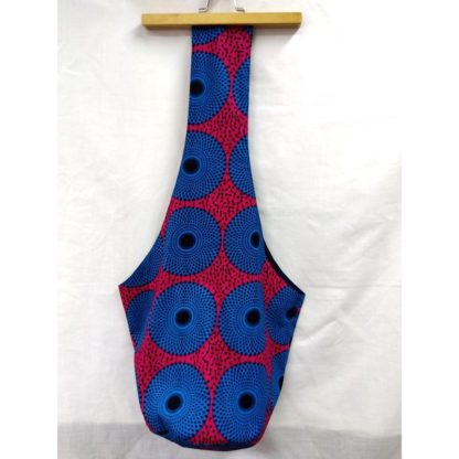 <span style="color: #ff6347; font-style: bold;">【売切】</span><br>199<br>アフリカ布の<br>斜めがけバッグ<br>ブルーサークル